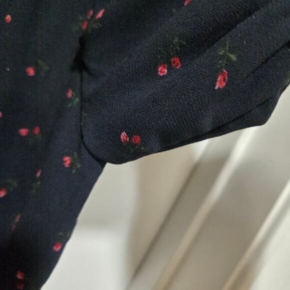 Jessakae Black Blue Floral Midi Dress Women's Small Ruffle Hem Short Sleeve Zip - Picture 8 of 9